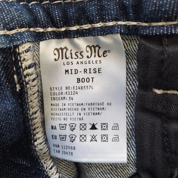 Miss Me Jeans Womens 26 x34 Blue Mid Rise Bootcut Embellished Flap Pockets Rodeo - Picture 11 of 13